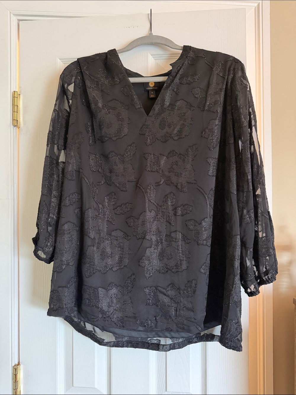 JM Collection Black Floral V-Neck Blouse
